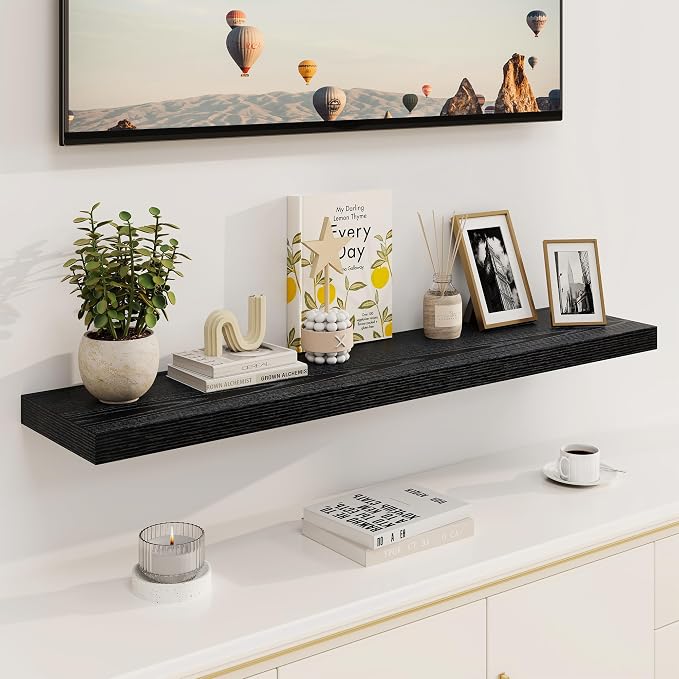 Black Floating Shelves 48 Inch Long, 8 Deep Floating Shelves - Image 2