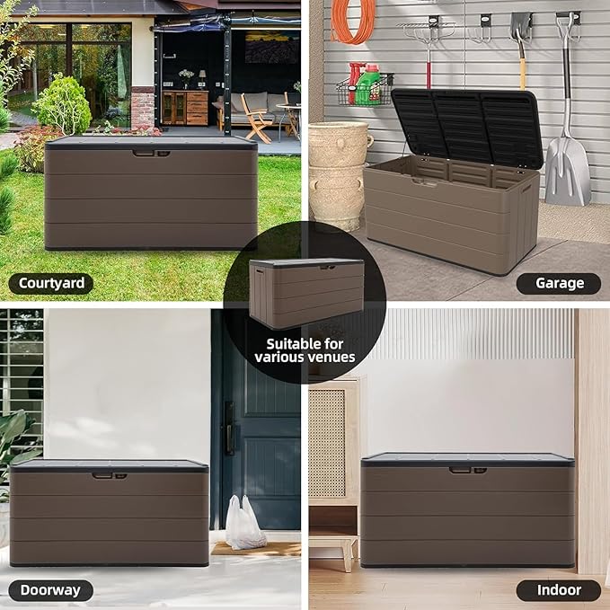 100 Gallon Plus Outdoor Storage Box Waterproof Lockable Resin Deck Box Large - Image 3