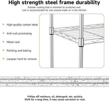 IZEUK 4 Tier Metal Wire Shelf Unit, Chrome Storage Rack Organizer - Image 7