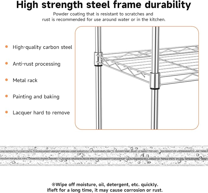 IZEUK 3 Tier Metal Wire Shelving Rack Storage Shelves - Image 6