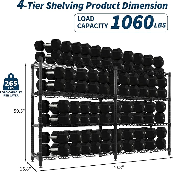 Garvee 70.8" W Storage Shelves Metal Shelving Unit, 4-Tier Heavy Duty Wire - Image 3