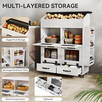Verano Garden 31.5" Large Potato and Onion Storage Bin on Wheels, Bread Box | - Image 3