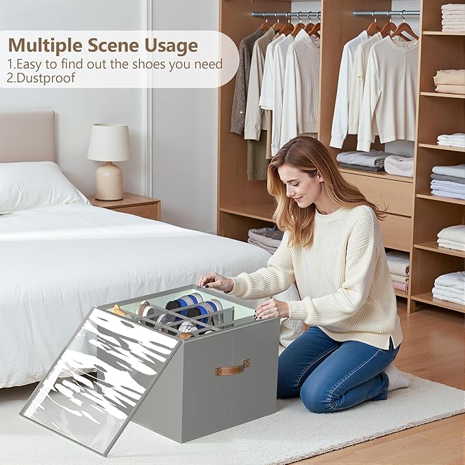 Vincona Shoe Organizer for Closet, 2 Pack Shoe Storage Bins Foldable Shoe - Image 6