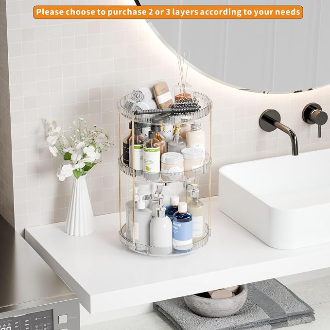 Yieach Acrylic 360 Rotating Makeup Organizer and Perfume Organizer, 2 Tier Make - Image 7