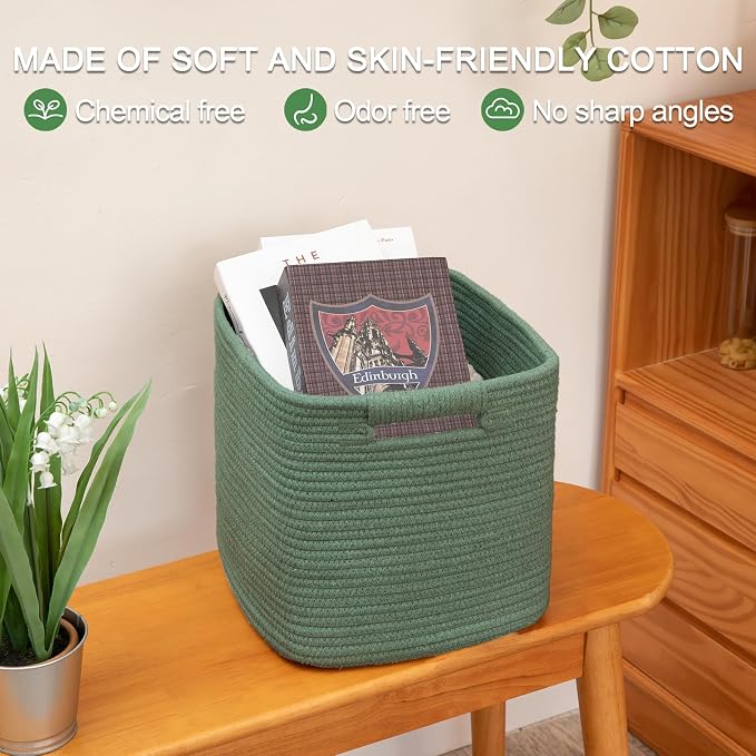 OIAHOMY Storage Cubes 11 Inch Storage Bins-3 Pack, Cotton Rope Woven Baskets - Image 5