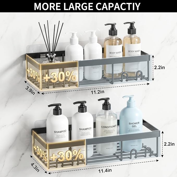 Moforoco Shower Caddy Shelf Organizer Rack, Self Adhesive Black Bathroom - Image 2