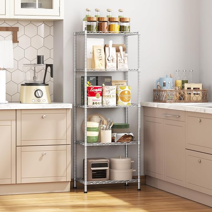 HOMEFORT 5-Shelving Unit, Adjustable Wire Shelving, Metal Wire Shelf Rack - Image 2