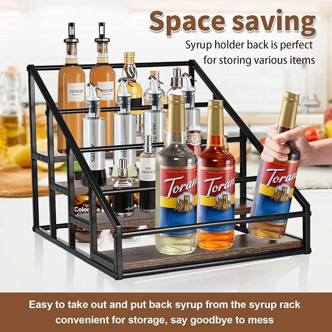 Coffee Syrup Organizer Rack, Liquor Bottle Display Shelf, Spice Racks, 4-Tier - Image 6