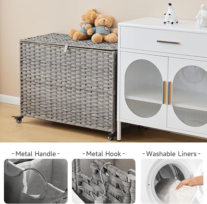 Laundry Hamper with Wheels, 60.72 Gallon Rolling Laundry Basket with Lid - Image 6