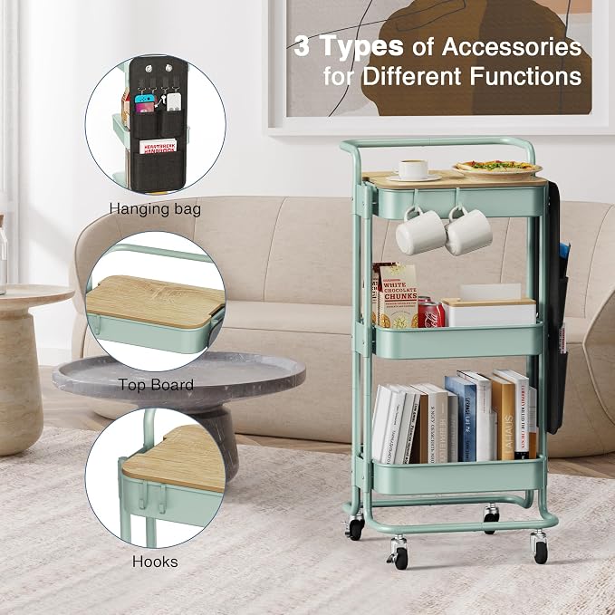 DTK 3 Tier Metal Utility Rolling Cart - Image 5