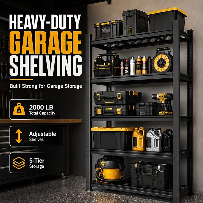 SAWJEC Garage Shelving Unit, 2000 lb | 72"H x 35.8"W x 16.1"D, 5 Adjustable - Image 3