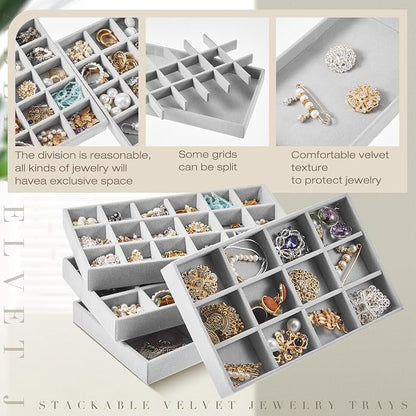 Junkin 12 Pcs Jewelry Tray Velvet Stackable Jewelry Organizer Trays Divided - Image 3