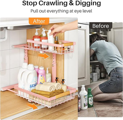PXRACK Under Sink Organizer, Adjustable Height, 2 Tier Pull Out Under Cabinet - Image 3