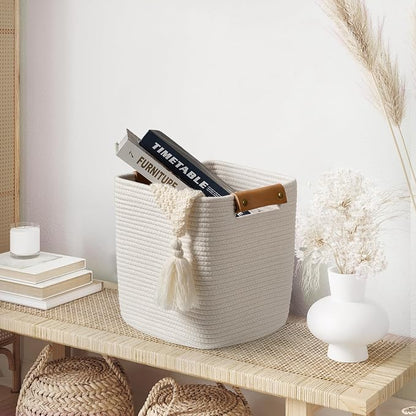 danpinera Set of 3 11 Inch Storage Baskets, Cube Storage Bins, Square Cotton - Image 5
