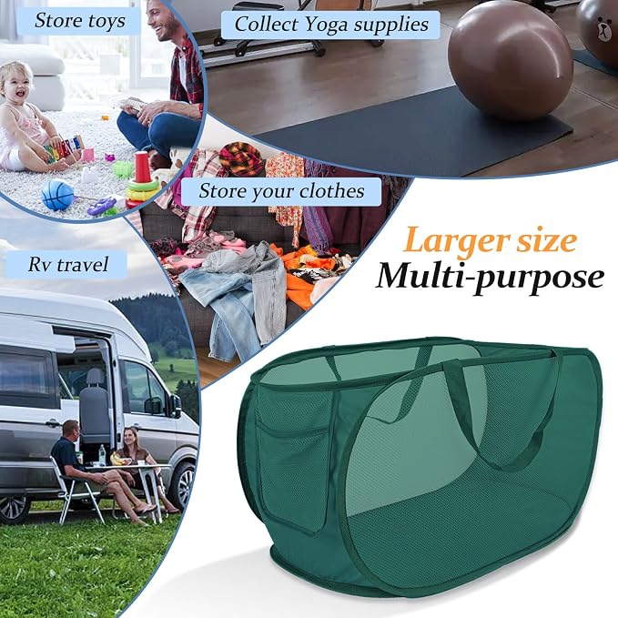 100L Foldable Laundry Baskets 2 Pack, Extra Large Mesh Pop Up Laundry Hamper - Image 5