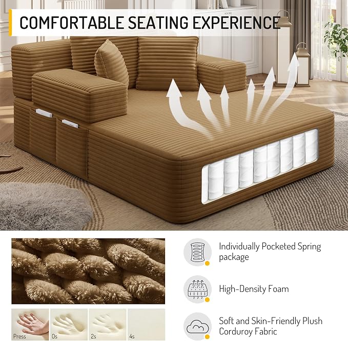 2-in-1 Convertible Chaise Lounge Indoor, 60.2" Corduroy Upholstered Chaise - Image 4