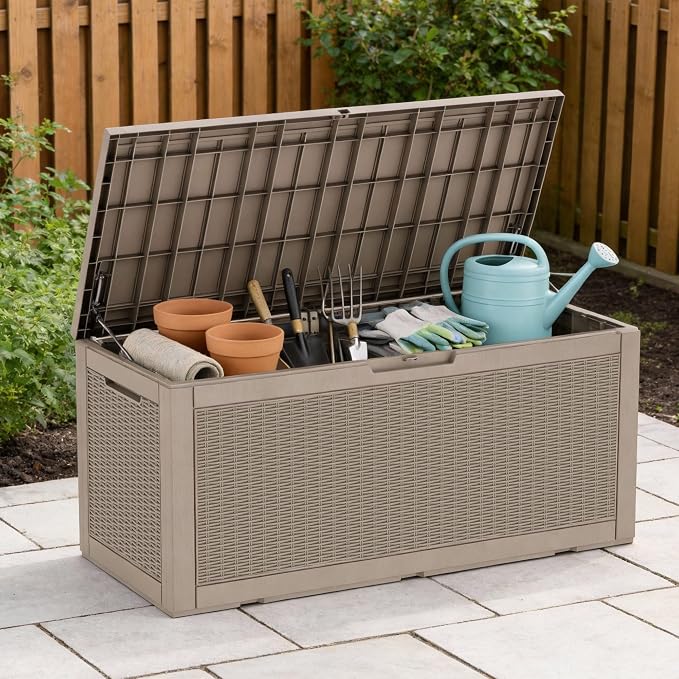 Vixzen 121 Gallon Waterproof Large Deck Box, Lockable Resin Outdoor Storage Box - Image 7