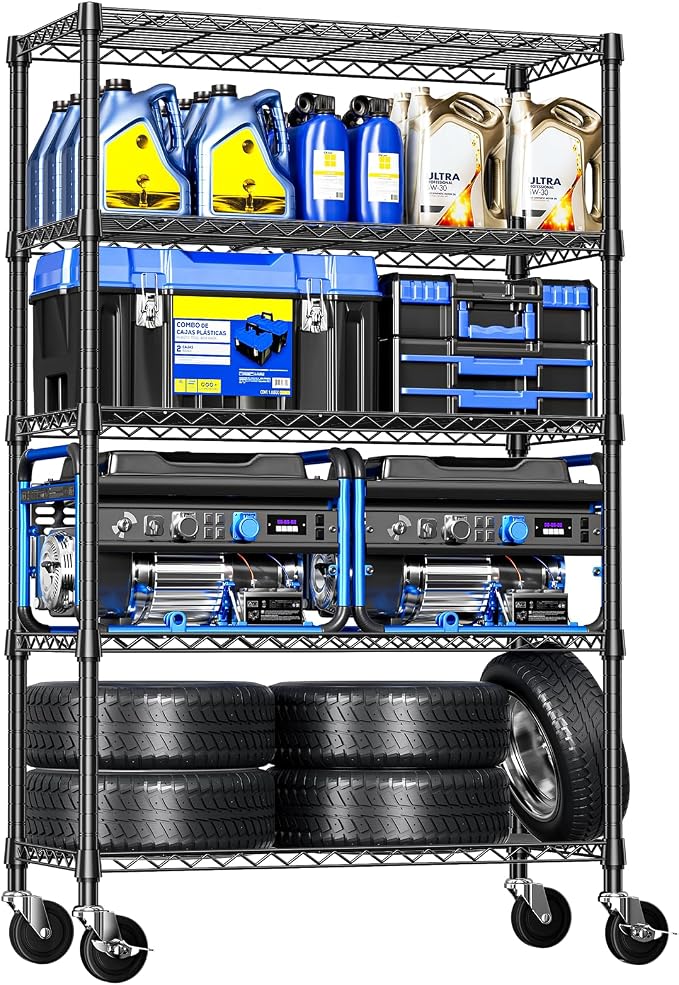 Wire Shelving with Wheels for Garage, 48” Heavy Duty Utility Storage Shelf | by IZEUK