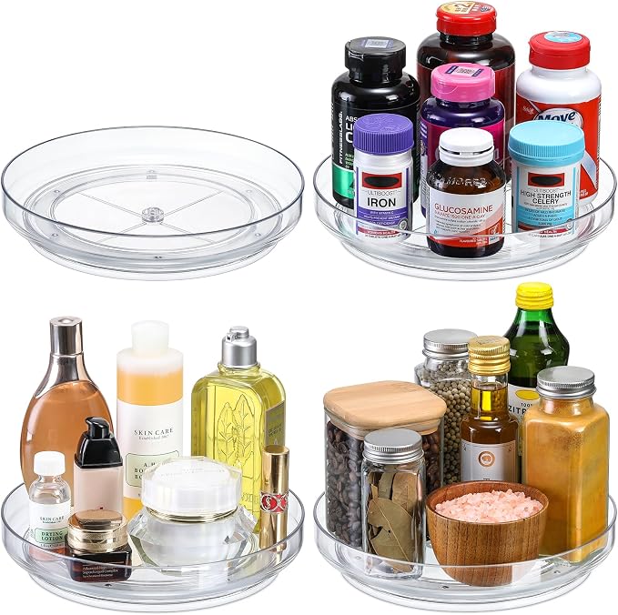 4 Pack 9 Inch Clear Acrylic Lazy Susan, Non-Skid Turntable Organizer - Image 9