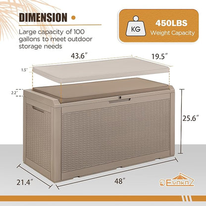 Devoko 100 Gallon Waterproof Large Resin Deck Box Outdoor Storage Box Indoor - Image 6