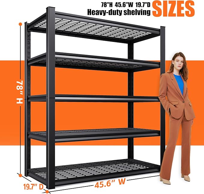 45.6"W Garage Shelving Heavy Duty Storage Shelves, 5-Tier Adjustable Metal - Image 3