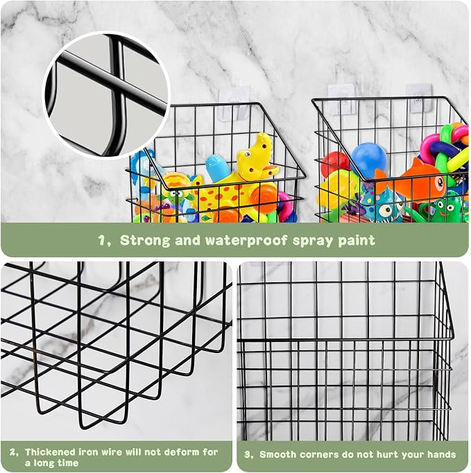 Greentainer 2 Pack Bath Toy Storage Organizer, Large Rustproof Metal Wire Basket - Image 5