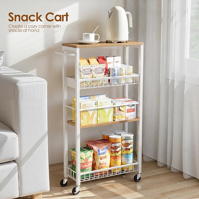 Slim Rolling Storage Cart, 4 Tier Narrow Storage Cart, 7.1in | Metal Kitchen - Image 7