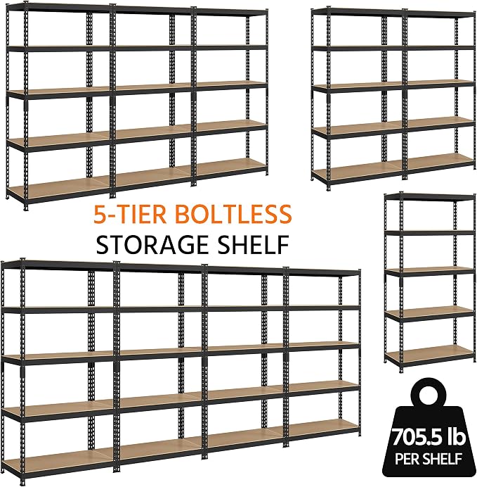 Yaheetech 5-Tier Heavy Duty Storage Shelves 35.5" W x 17.5" D x 72" H Black | - Image 6