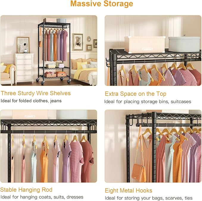 FUTASSI P6 Medium Rolling Clothes Rack Heavy Duty, Clothing Racks - Image 7