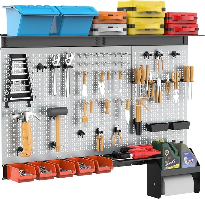 TORACK Pegboard Wall Organizer 4 ft. Garage Metal Pegboard Tool Organizer System - Image 7
