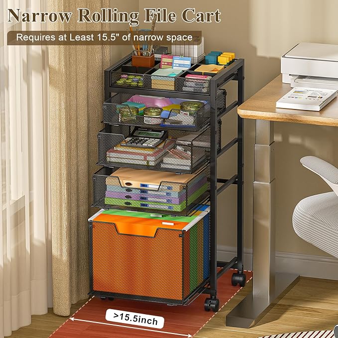 Rolling File Cart with 4 Storage Drawers, Under Desk Organizer with DIY Divider - Image 2