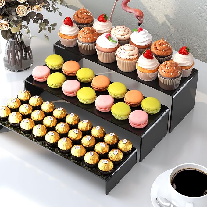 ANDGOO 6Pcs Large Acrylic Risers, 2 Set Black Rectangular Showcase Collectibles - Image 3