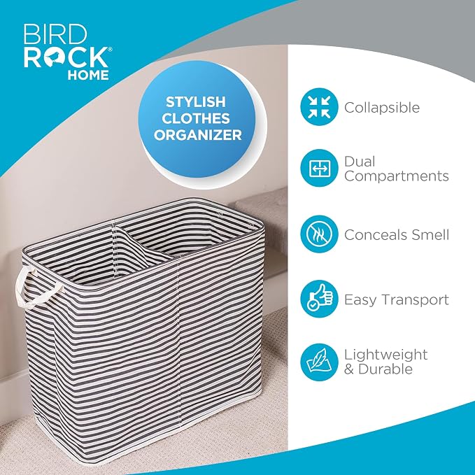 BIRDROCK HOME Collapsible Double Laundry Hamper Basket - Image 2