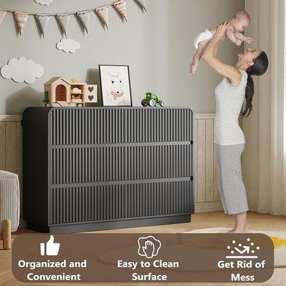 Dresser for Bedroom with 6 Drawers, Fluted Chest of Drawers with Round Curved - Image 5