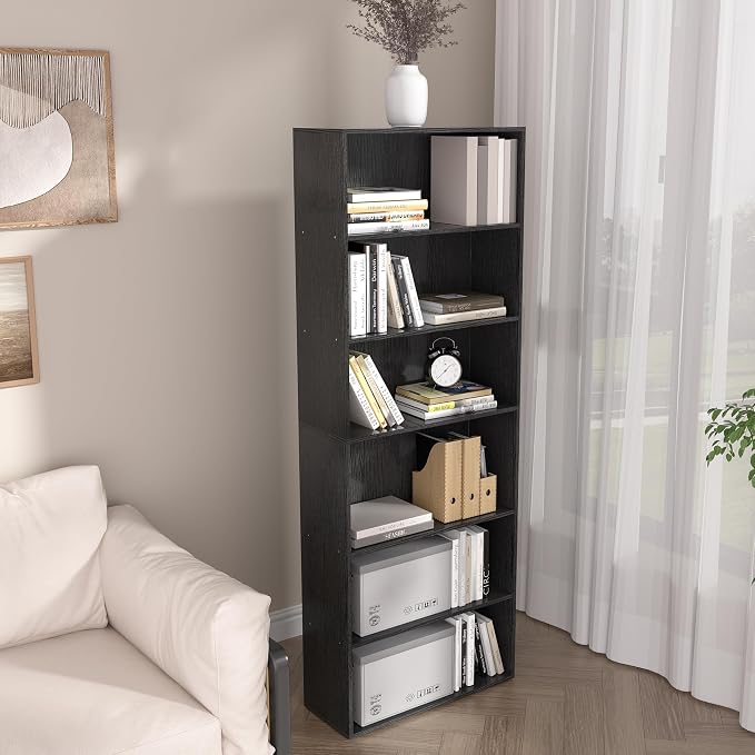 Wooden 6 Tier Book Shelf, 6 Cube Storage Organizer, 6 Tier Low Bookcase Storage - Image 2