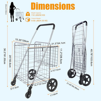 Whitmor Utility Folding Shopping Cart, 115L Heavy Duty Grocery Cart - Image 2