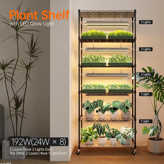 Bstrip DIY Plant Shelf with Grow Light, Grow Light Shelf with Adjustable Rack - Image 2