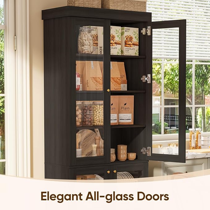 ivaniti 70.8" Bookshelf with Glass Doors, Farmhouse Modular Bookcase with - Image 7