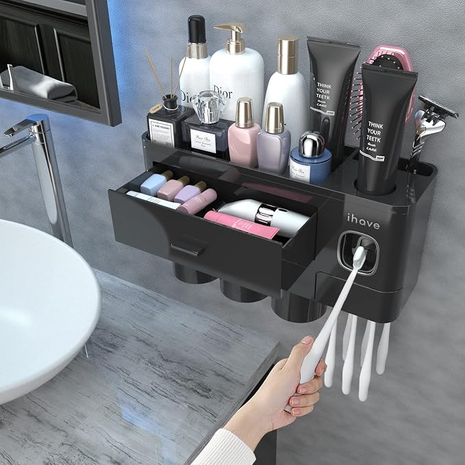iHave Toothbrush Holders for Bathrooms, 3 Cups Toothbrush Holder Wall Mounted by ihave