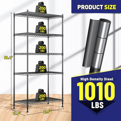 Storage Shelves Adjustable Metal Shelving Unit 5 Tier Wire Shelving, 1010LBS - Image 3