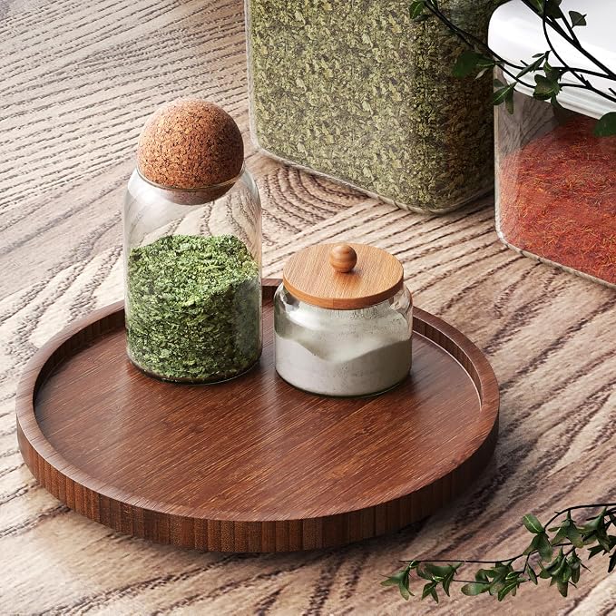 Lazy Susan Organizer for Kitchen, Bamboo Turntable for Cabinet, Small（Brown） - Image 3