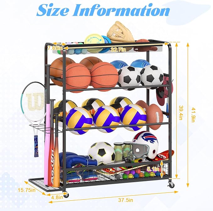 Garage Sports Equipment Organizer, Sports Ball Organizer - Image 7