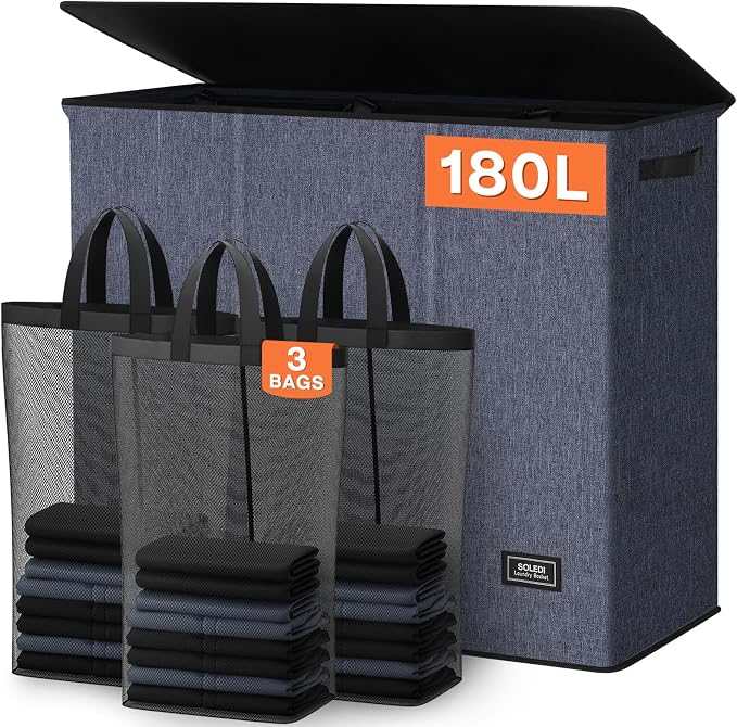 SOLEDI 180L 3-Section Laundry Hamper by SOLEDI