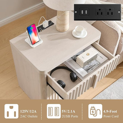23.6" Nightstand Set of 2 with Charging Station, Side Table with 3 Large - Image 4