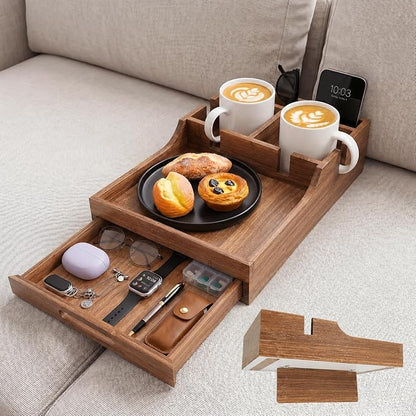2-in-1 Couch Tray with Cup Holders, Sofa Arm Tray Table with Drawer Storage by Unknown