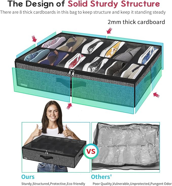 Onlyeasy Sturdy Under Bed Shoe Storage Organizer, Fit 12 to 24 Pairs, Underbed - Image 4