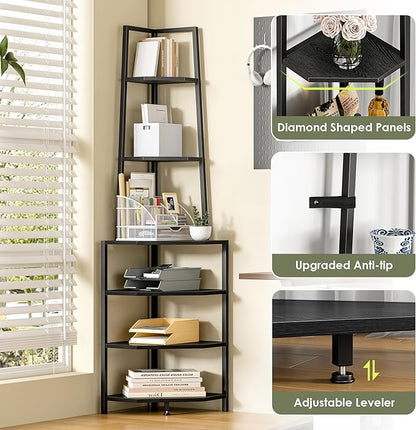 VECELO 6 Tier Corner Shelf 69 Inch Industrial Bookshelf - Image 4