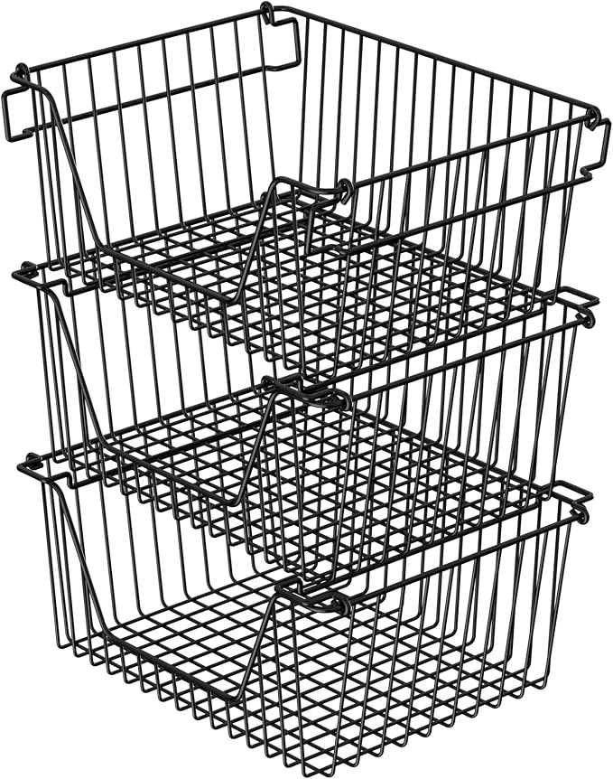 Stackable Wire Metal Baskets Sturdy Cabinet Organizer Wire Pantry Freezer Bin - Image 6