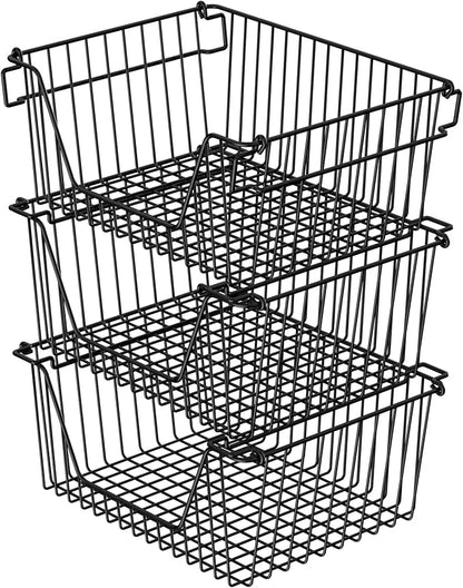 Stackable Wire Metal Baskets Sturdy Cabinet Organizer Wire Pantry Freezer Bin - Image 6