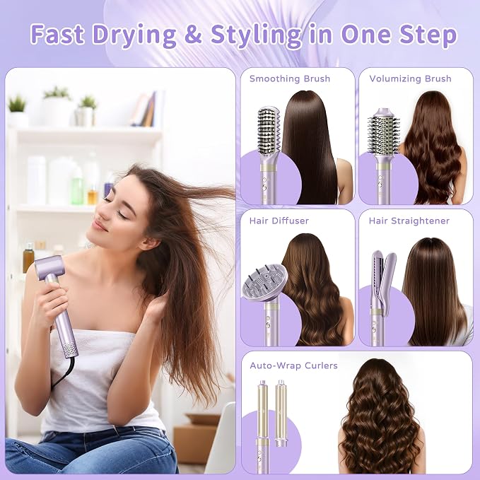 Hair Dryer Brush 8-in-1 Dual Voltage Hot Air Styler – Fast-Drying 110, 000 RPM - Image 2